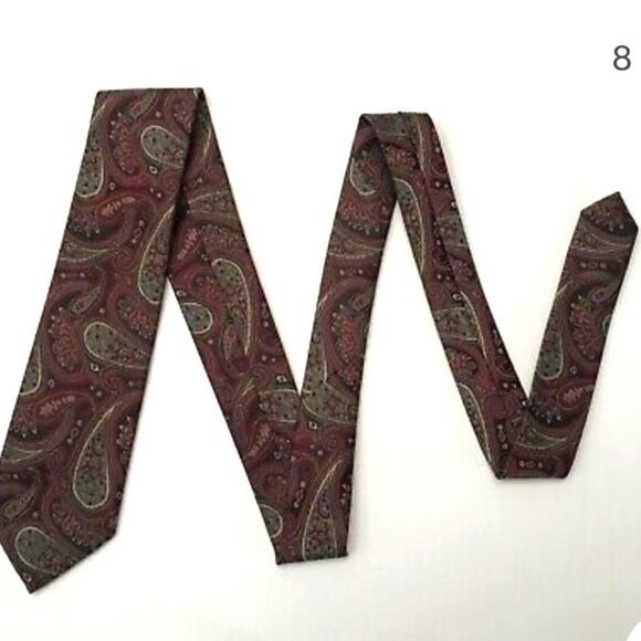 BILL ROBINSON Men's Tie & Hanky Paisley Red Black Beige 58L 3.5W MINT Retail$89 - Picture 11 of 11